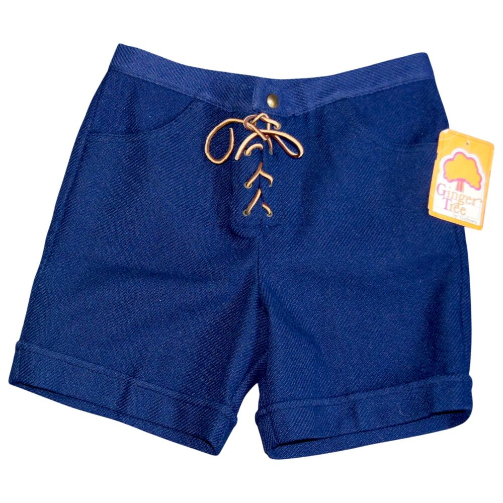 Vintage Ginger Tree Girlstown Navy Lace Up Cuffed Shorts Deadstock Girls 12/14